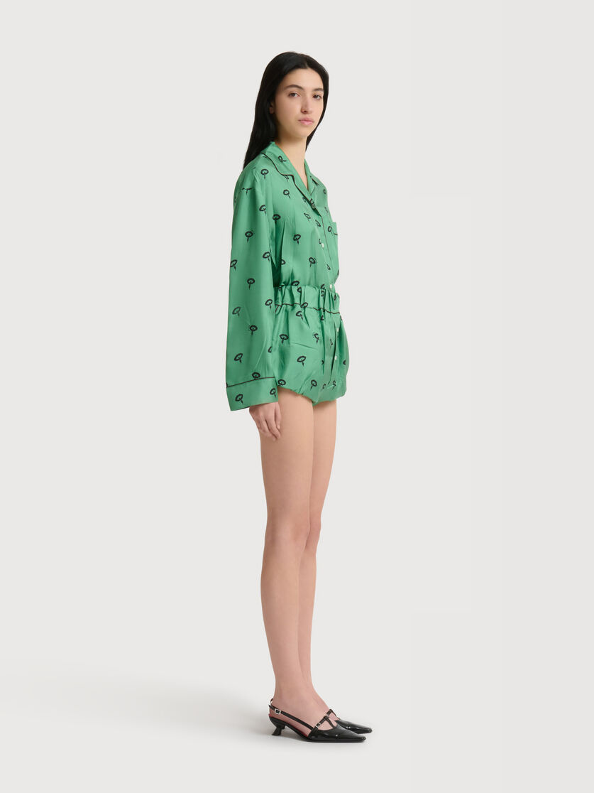 Stutterheim X Marni Green Silk Twill Bloomers With Floral Print