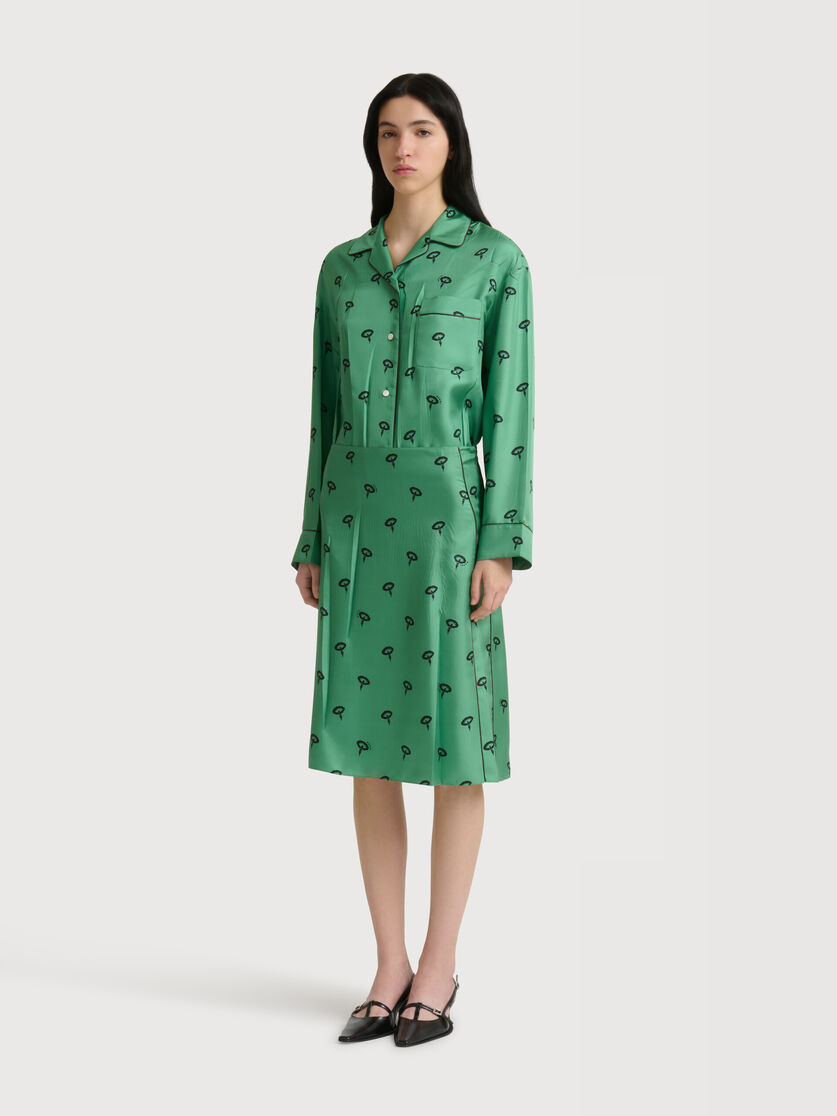 Stutterheim X Marni Green Silk Twill Midi Skirt With Floral Print