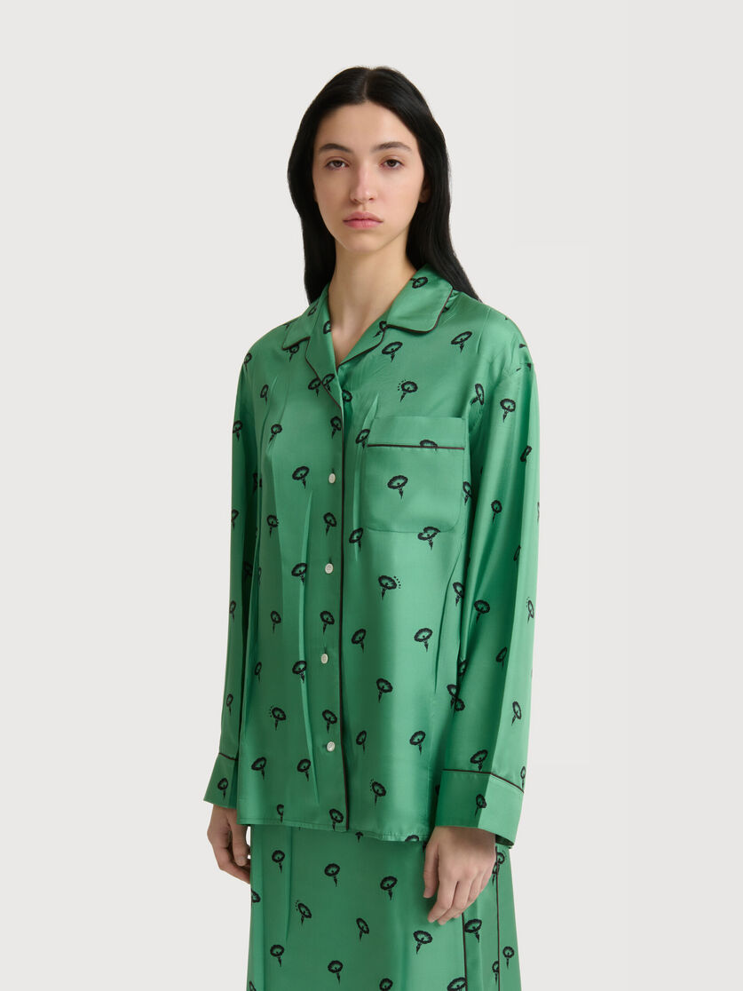 Stutterheim X Marni Green Silk Twill Pajama Shirt With Floral Print