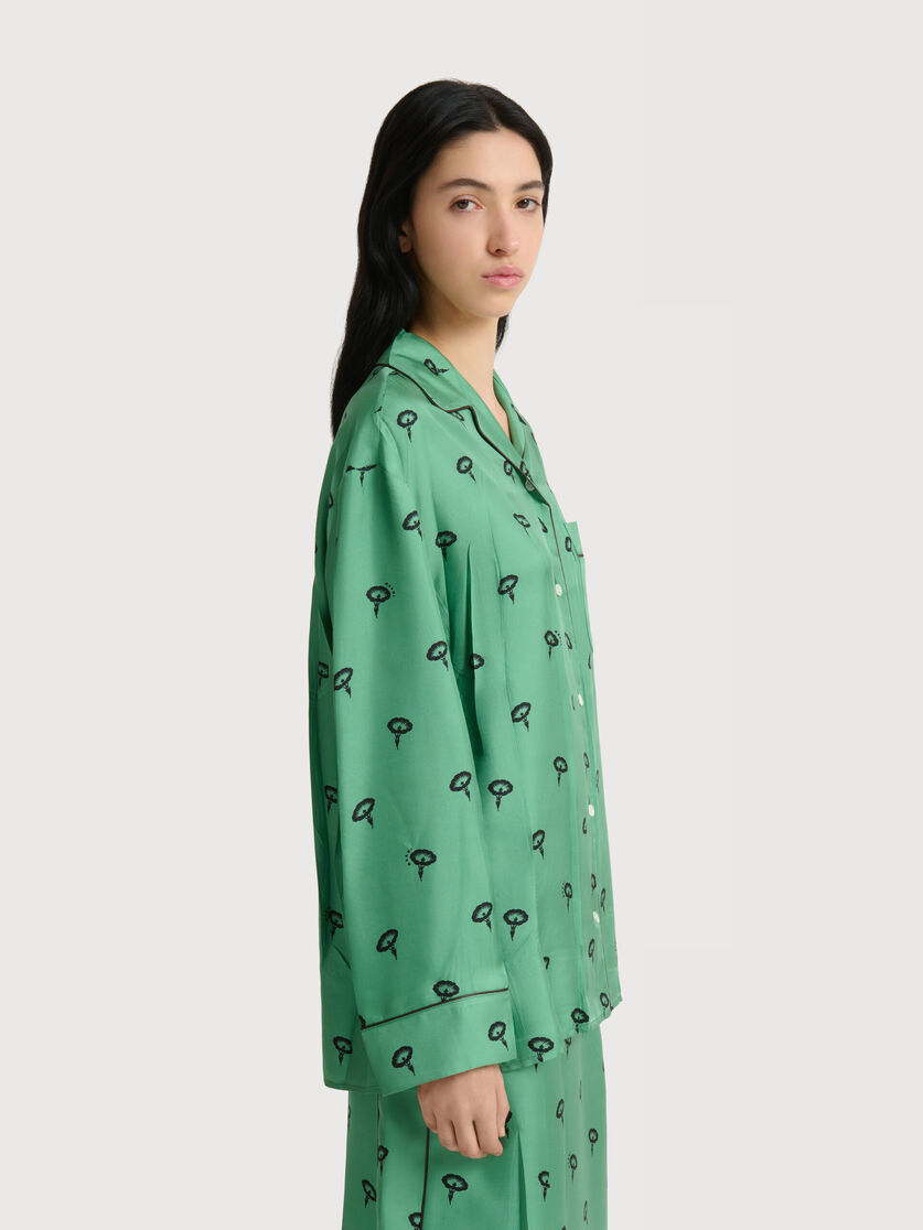 Stutterheim X Marni Green Silk Twill Pajama Shirt With Floral Print