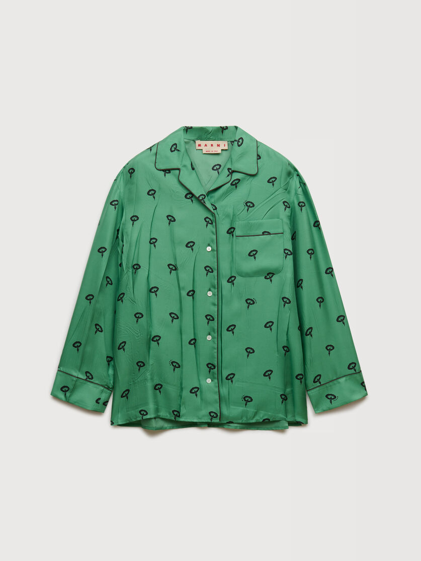 stutterheim x marni Green silk twill pajama shirt with floral print