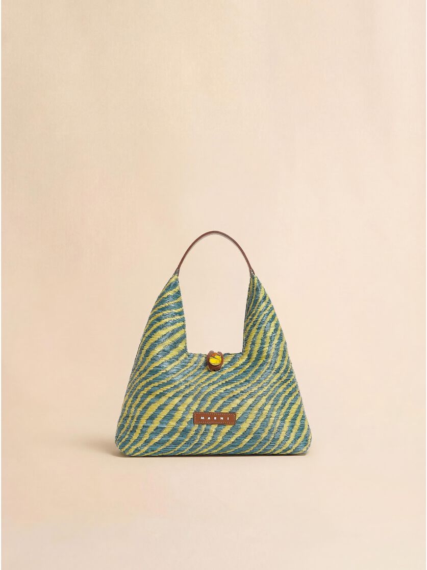 stutterheim x marni Green wavy raffia-effect Trapeze mini top handle bag