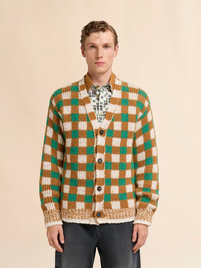 Stutterheim X Marni Green Wool And Mohair Cardigan With Checkerboard Motif