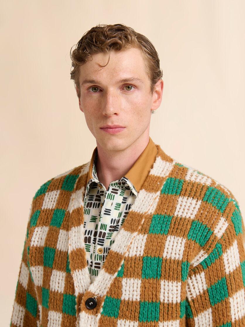 Stutterheim X Marni Green Wool And Mohair Cardigan With Checkerboard Motif