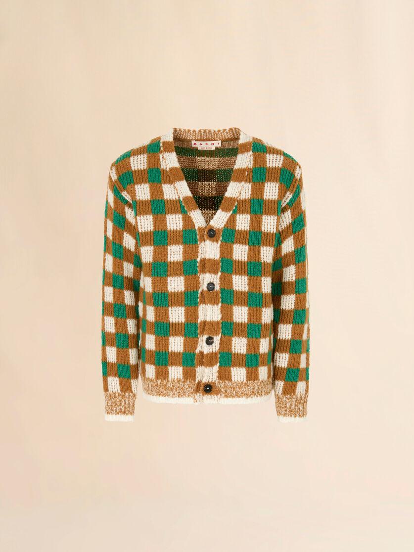 stutterheim x marni Green wool and mohair cardigan with checkerboard motif