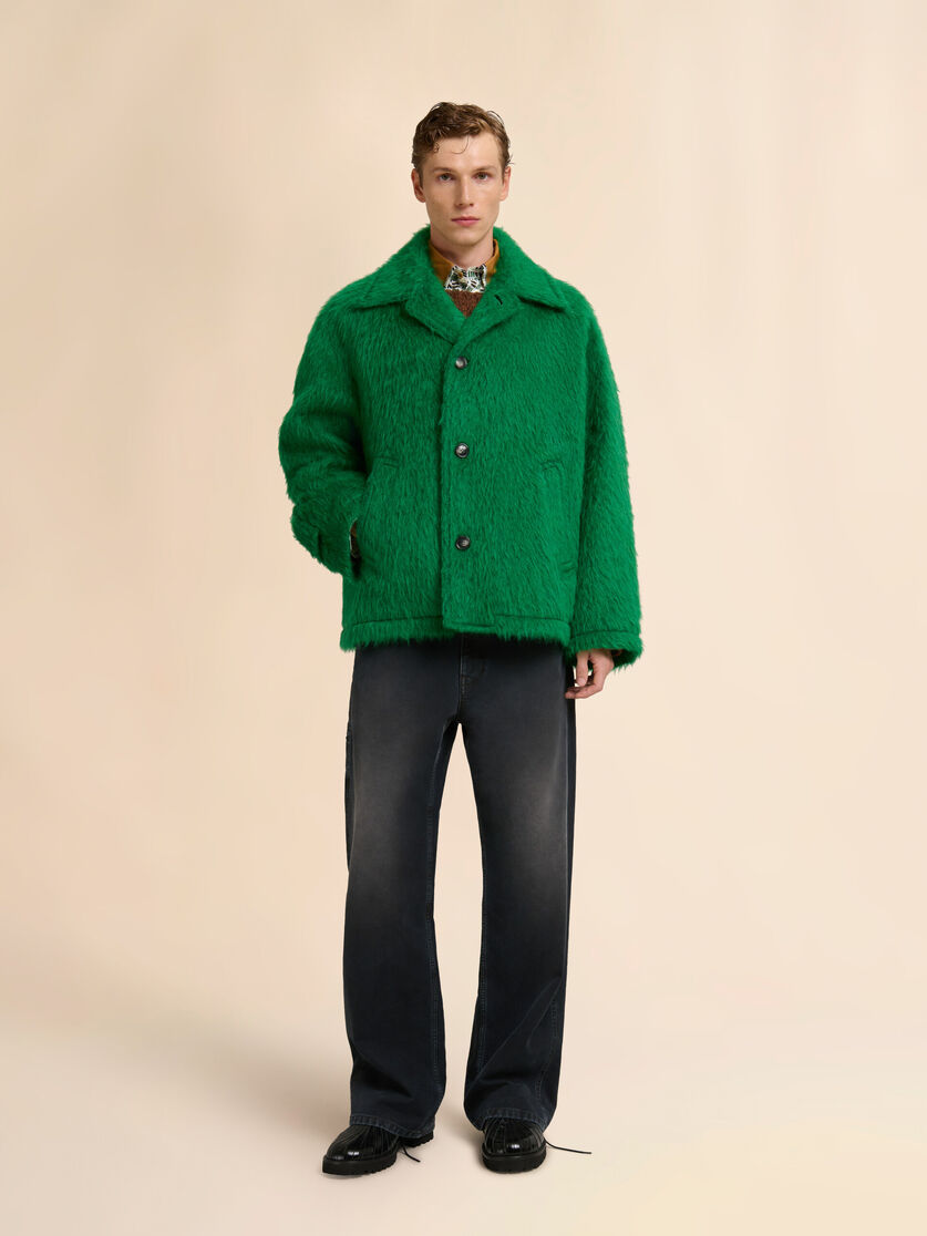 Stutterheim X Marni Green Wool Jacket With Shaggy Brushed Finish