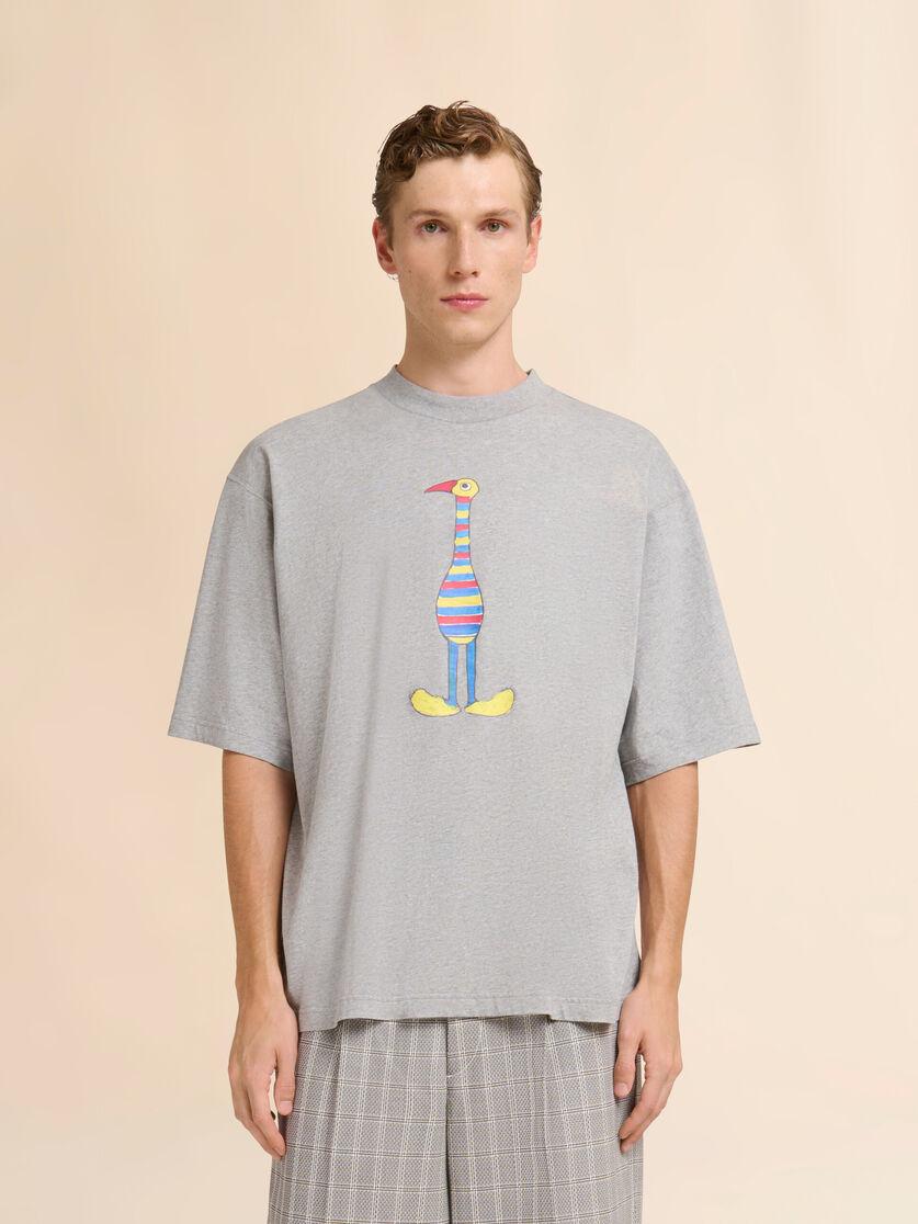 Stutterheim X Marni Grey Cotton T-shirt With Marni Animal Alphabet "I" Print