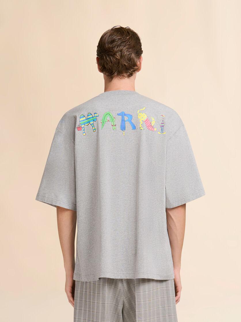 Stutterheim X Marni Grey Cotton T-shirt With Marni Animal Alphabet "I" Print