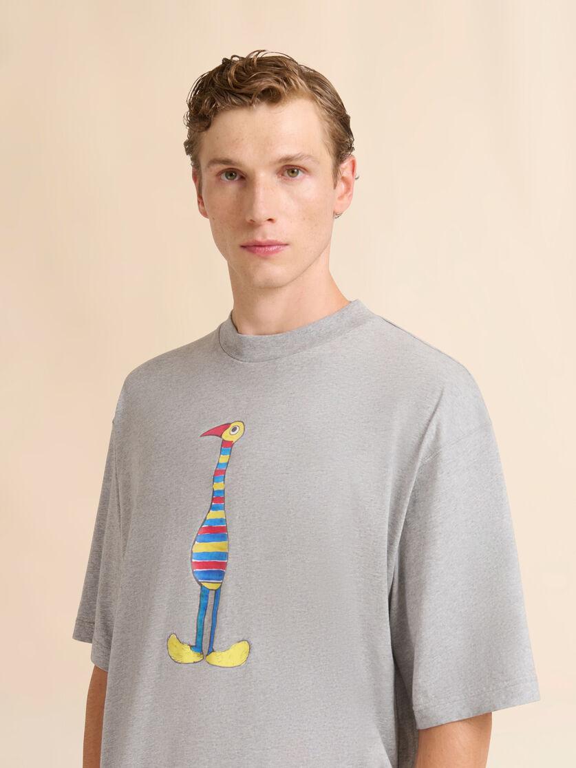 Stutterheim X Marni Grey Cotton T-shirt With Marni Animal Alphabet "I" Print