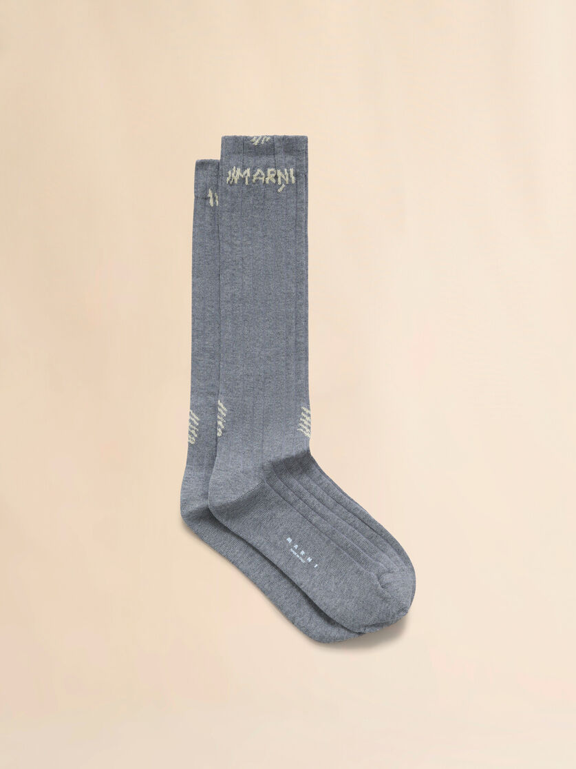 stutterheim x marni Grey ribbed cotton socks with Marni Mending