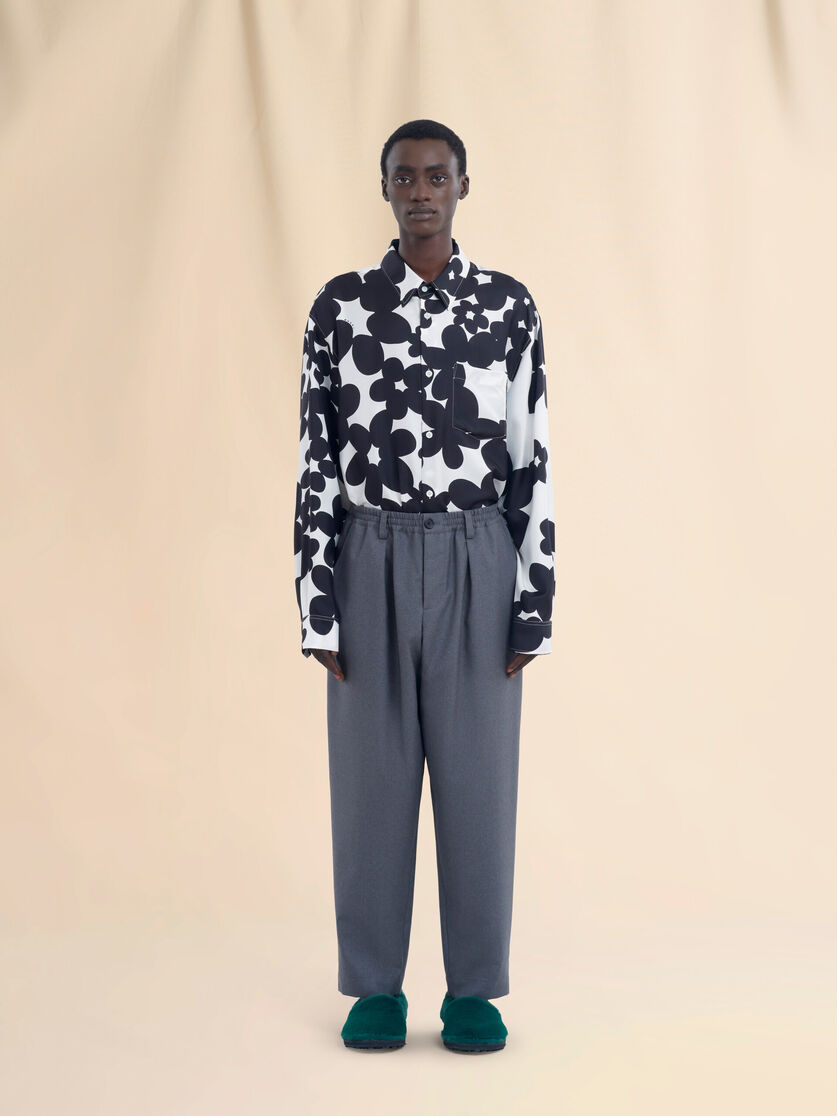 Stutterheim X Marni Grey Tropical Wool Trousers With Drawstring Waist