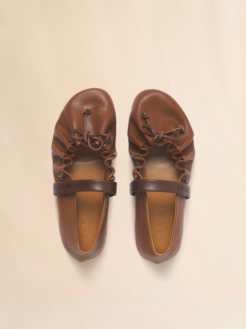 Stutterheim X Marni Light And Dark Brown Leather Mary Jane Soft Ballerina