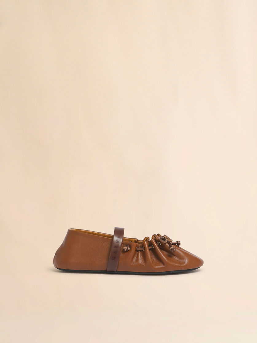 stutterheim x marni Light and dark brown leather Mary Jane Soft Ballerina