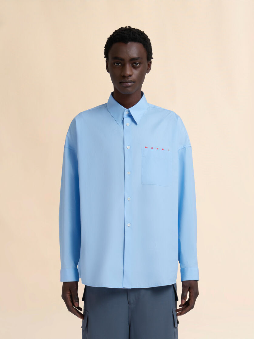 Stutterheim X Marni Light Blue Organic Poplin Shirt With Peeping Marni Logo
