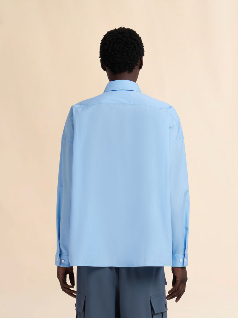 Stutterheim X Marni Light Blue Organic Poplin Shirt With Peeping Marni Logo