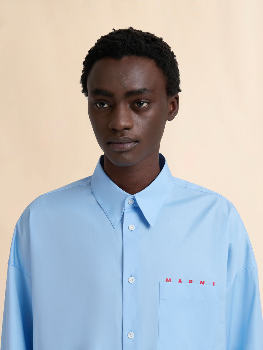 Stutterheim X Marni Light Blue Organic Poplin Shirt With Peeping Marni Logo