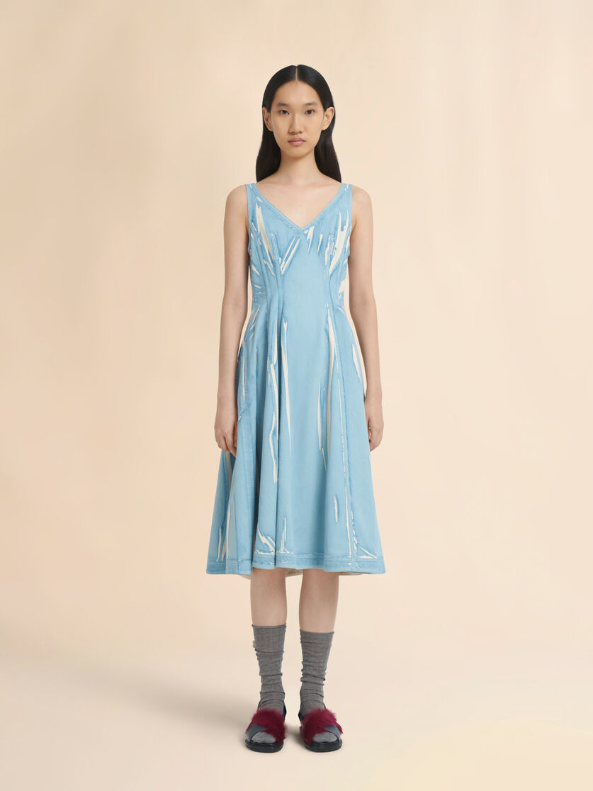 Stutterheim X Marni Light Blue Screen-printed Denim Midi Dress