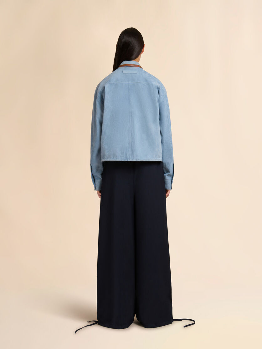 Stutterheim X Marni Light Blue Suede Shirt With Contrast Trims