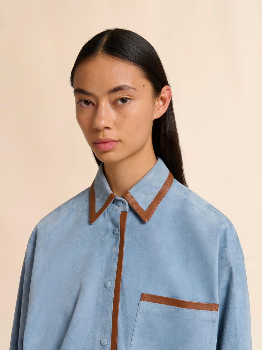 Stutterheim X Marni Light Blue Suede Shirt With Contrast Trims