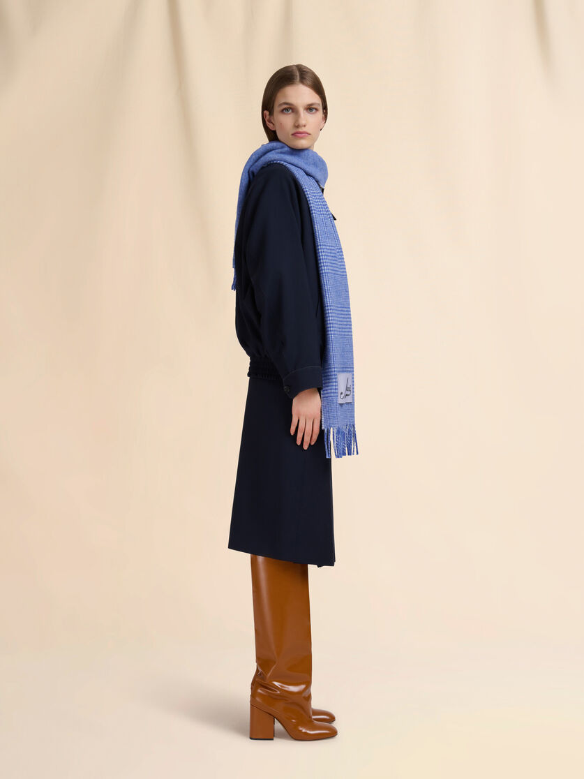 Stutterheim X Marni Light Blue Wool Scarf With Prince Of Wales Check