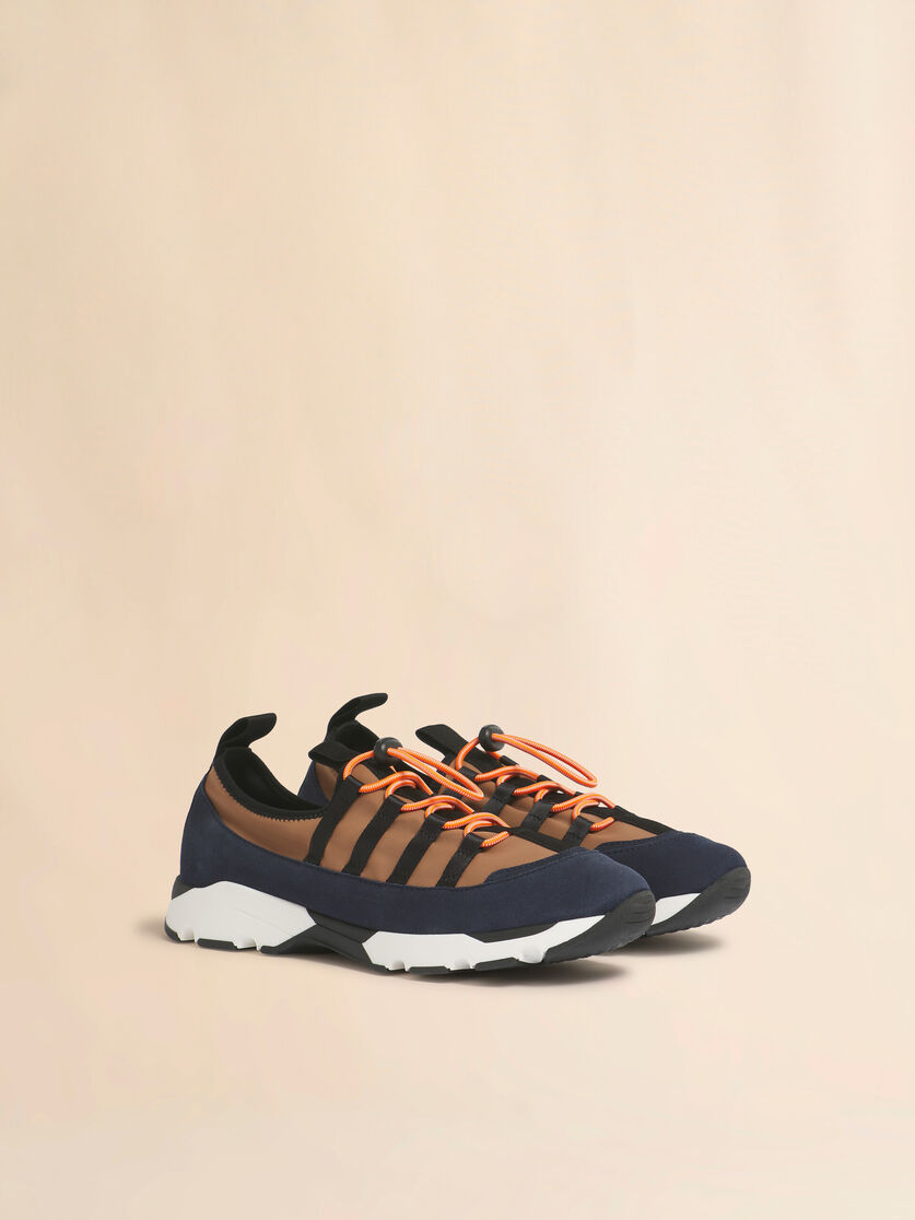 Stutterheim X Marni Light Brown And Blue Lycra Lace-up Running Sneaker