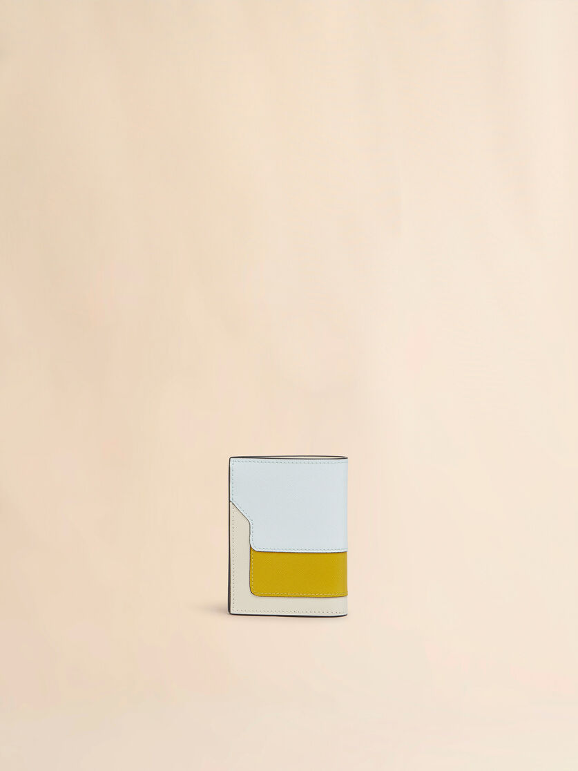 Stutterheim X Marni Light Green Cream And Yellow Saffiano Leather Bi-fold Wallet