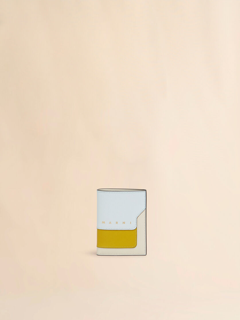 stutterheim x marni Light green cream and yellow saffiano leather bi-fold wallet