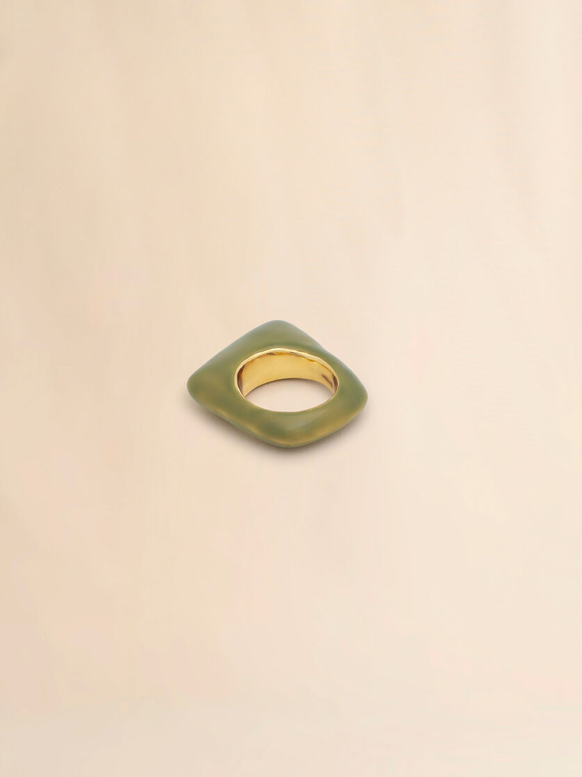 Stutterheim X Marni Metal Trapeze Ring Covered With Green Enamel