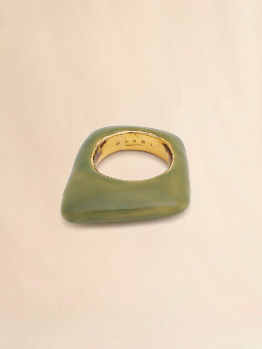 Stutterheim X Marni Metal Trapeze Ring Covered With Green Enamel