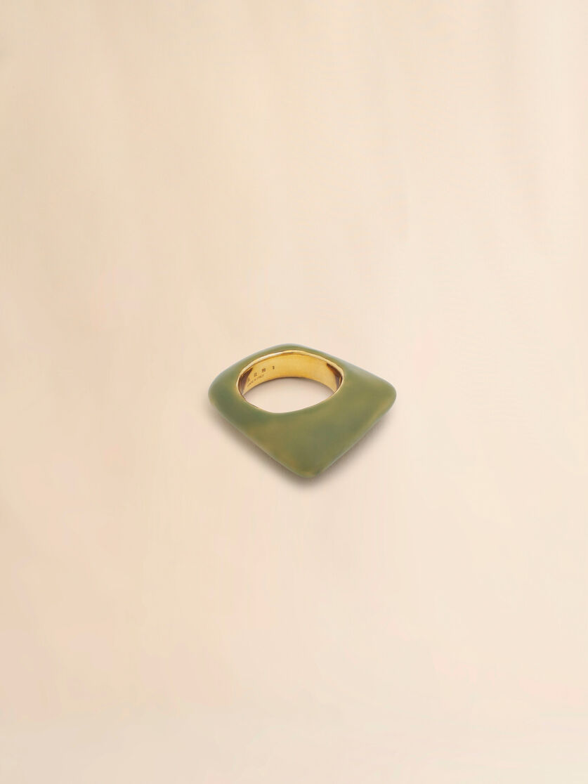 stutterheim x marni Metal Trapeze ring covered with green enamel