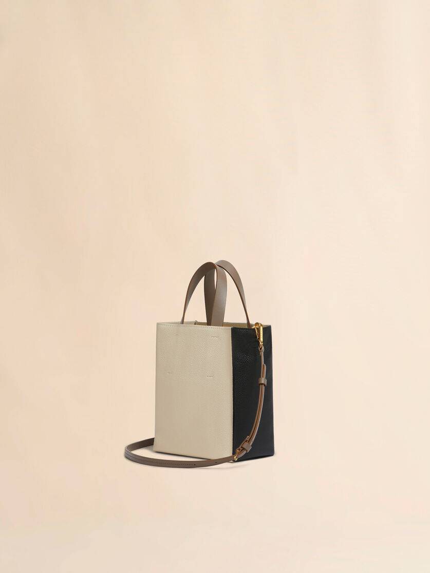 Stutterheim X Marni Museo Soft Mini Bag In Black Cream And Brown Leather With Marni Symbol Embroidery