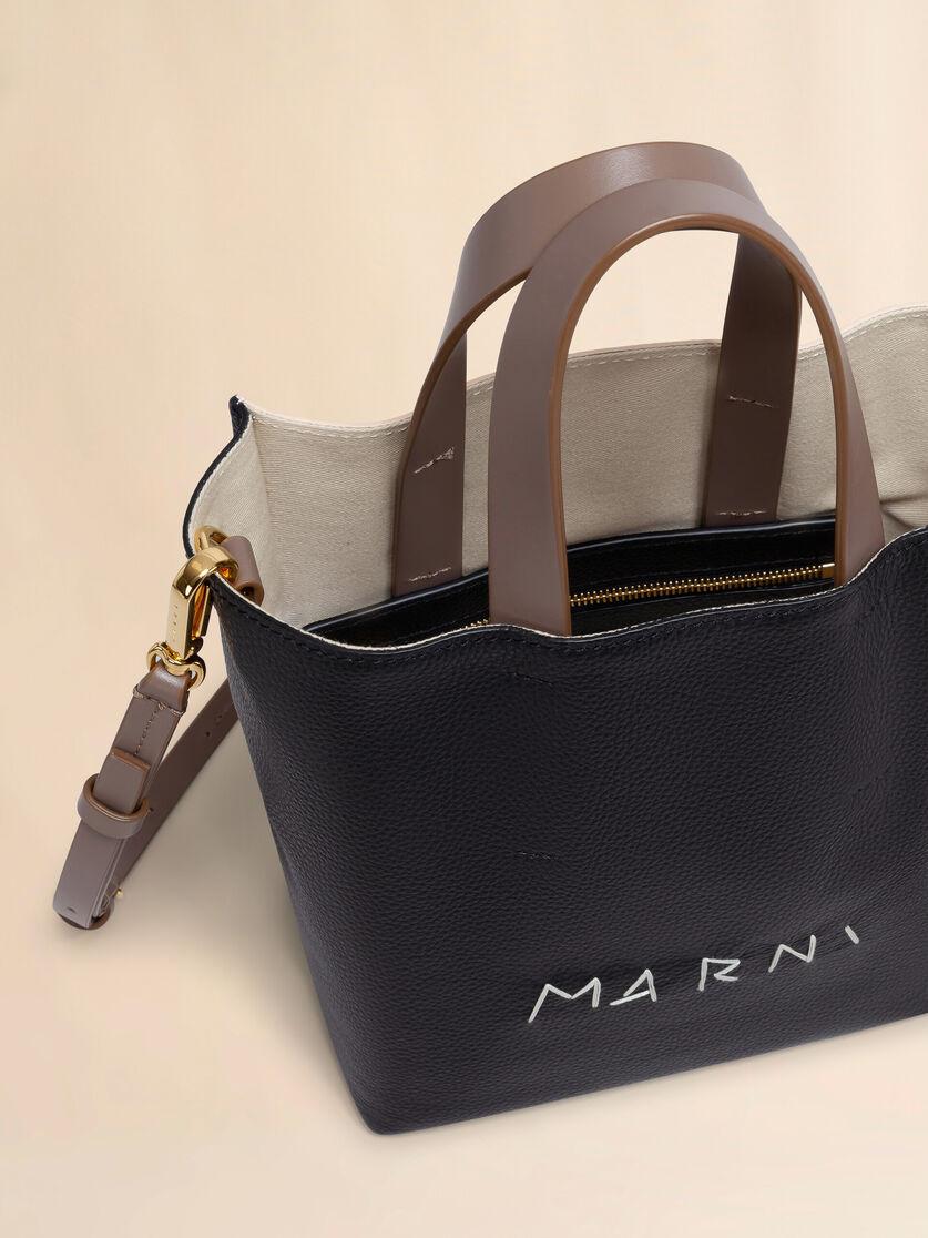 Stutterheim X Marni Museo Soft Mini Bag In Black Cream And Brown Leather With Marni Symbol Embroidery