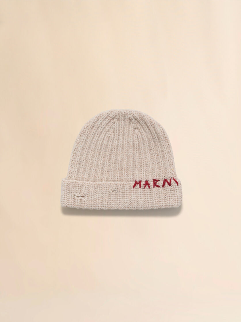 stutterheim x marni Oat Shetland wool beanie with Marni Mending
