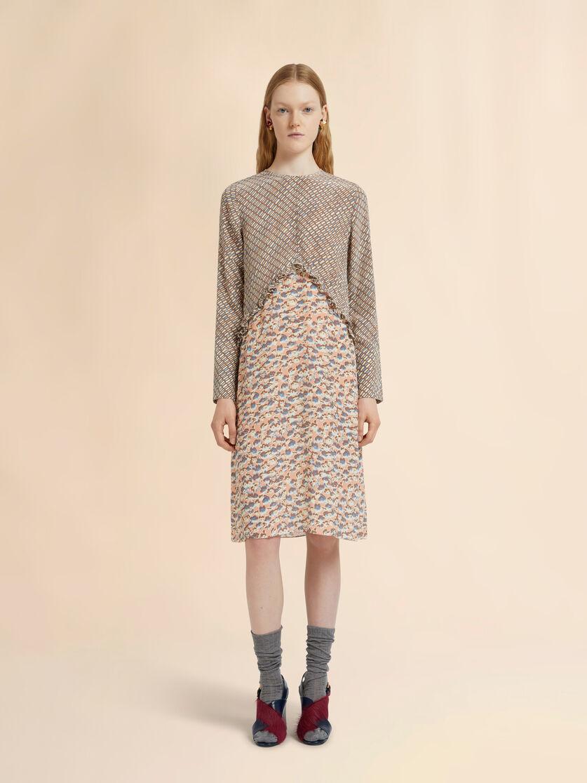 Stutterheim X Marni Pink And Beige Crêpe De Chine Dress With Criss Cross And Anemones Print