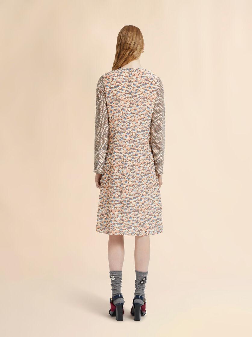 Stutterheim X Marni Pink And Beige Crêpe De Chine Dress With Criss Cross And Anemones Print