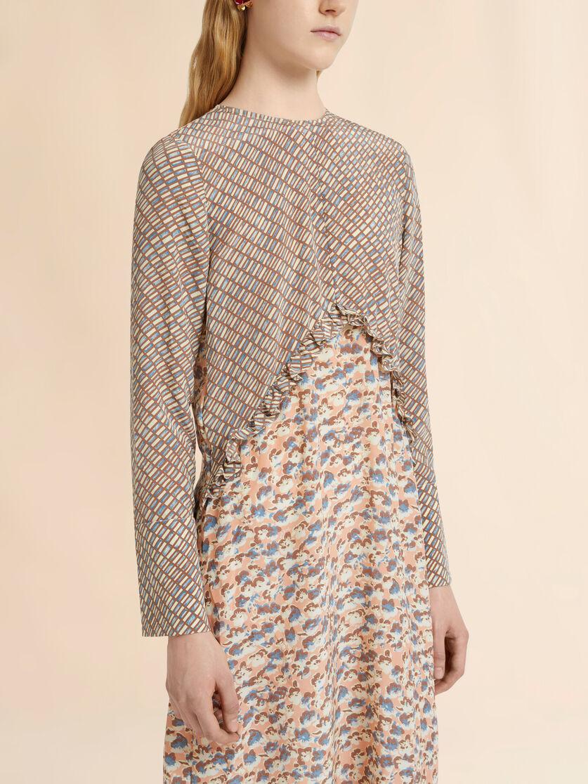 Stutterheim X Marni Pink And Beige Crêpe De Chine Dress With Criss Cross And Anemones Print