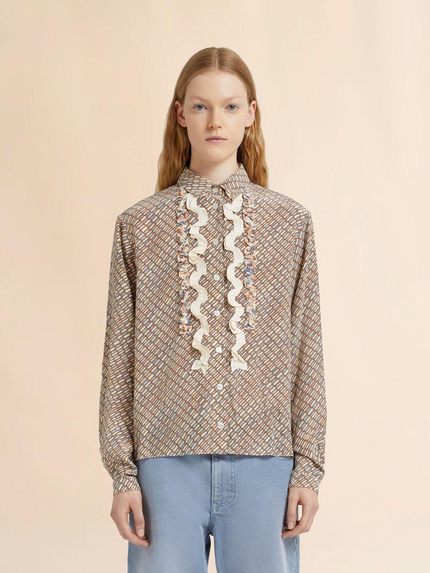Stutterheim X Marni Pink And Beige Crêpe De Chine Shirt With Criss Cross Print