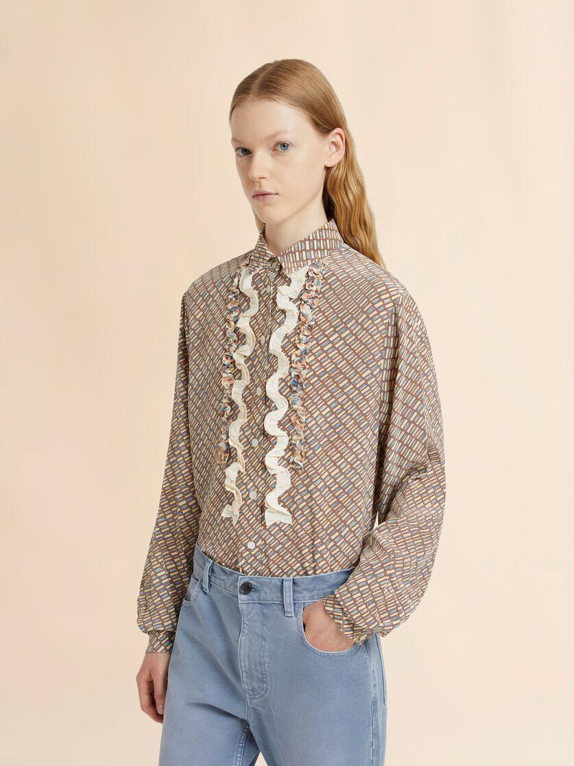 Stutterheim X Marni Pink And Beige Crêpe De Chine Shirt With Criss Cross Print