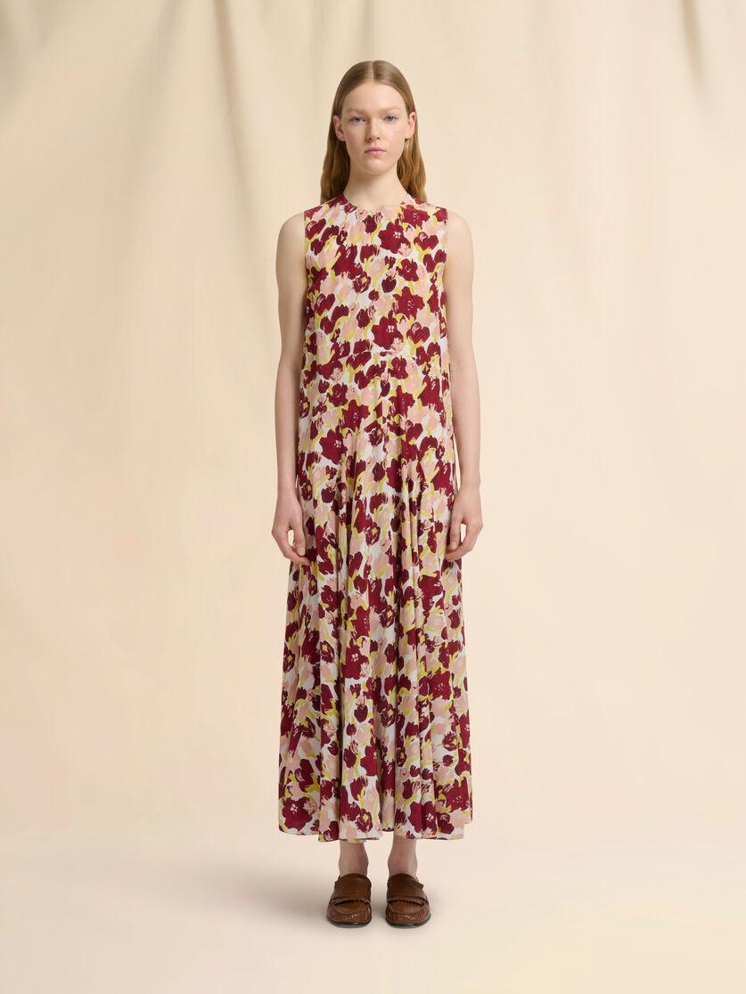 Stutterheim X Marni Pink And Burgundy Silk Maxi Dress With Secret Bouquet Print