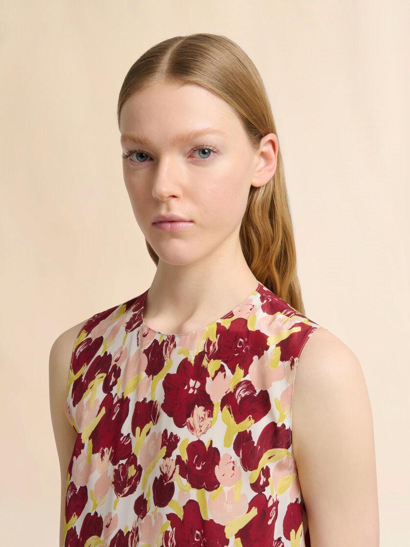 Stutterheim X Marni Pink And Burgundy Silk Maxi Dress With Secret Bouquet Print