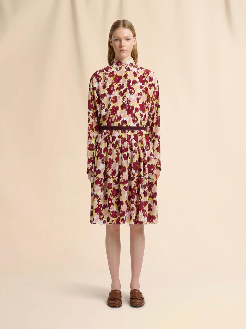 Stutterheim X Marni Pink And Burgundy Silk Pleated Skirt With Secret Bouquet Print