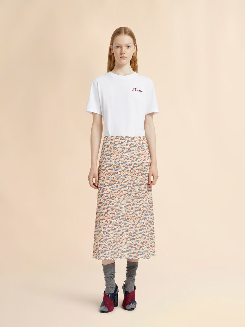 Stutterheim X Marni Pink Crêpe De Chine Fluid Skirt With Anemones Print