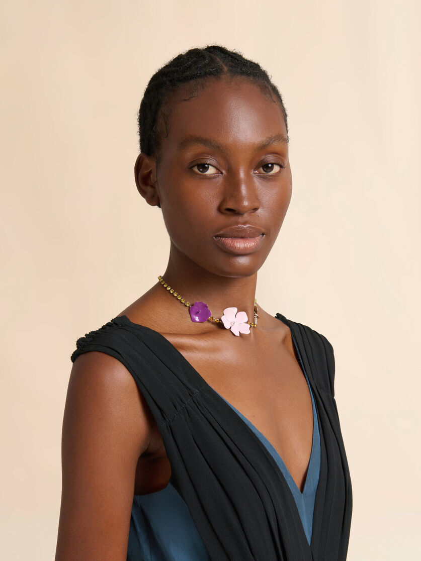 Stutterheim X Marni Pink Enamel Flower Rhinestone Necklace