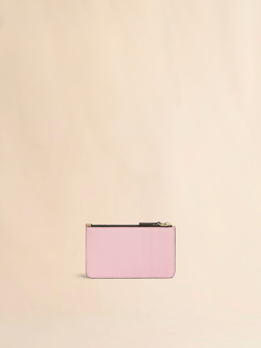 Stutterheim X Marni Pink Light Brown And Dark Brown Leather Zip Cardholder