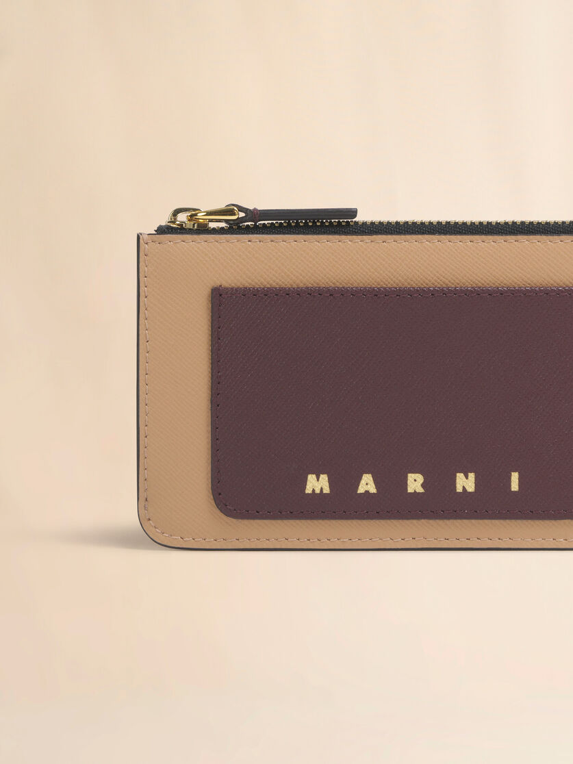 Stutterheim X Marni Pink Light Brown And Dark Brown Leather Zip Cardholder