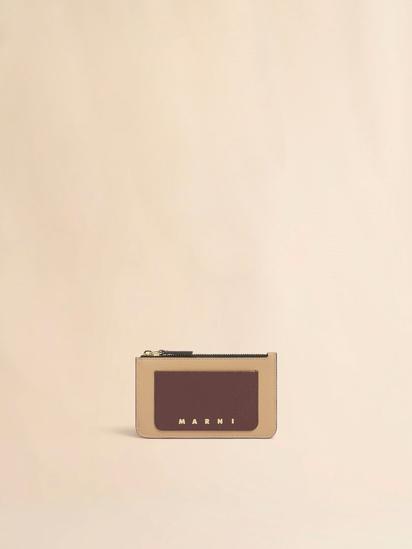 stutterheim x marni Pink light brown and dark brown leather zip cardholder