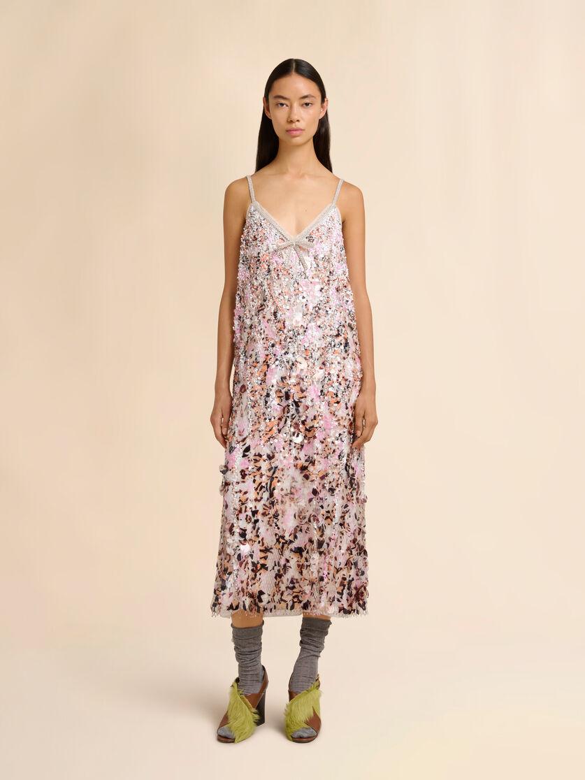 Stutterheim X Marni Pink Mesh Midi Dress With Mixed Sequins