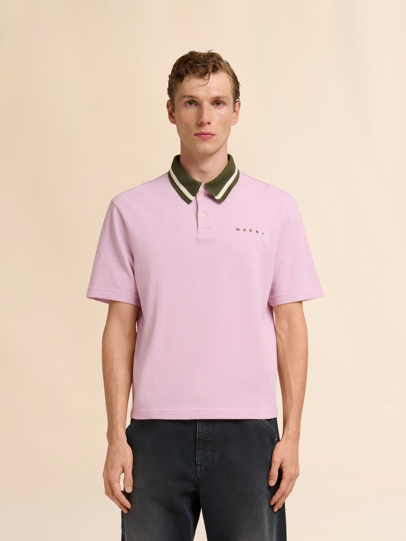 Stutterheim X Marni Pink Piqué Polo Shirt With Striped Collar