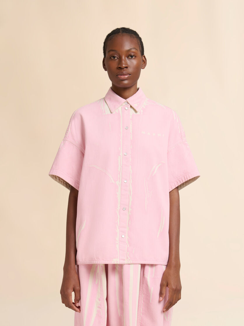 Stutterheim X Marni Pink Screen-printed Denim Shirt
