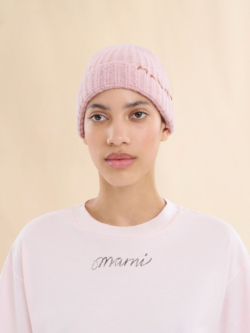 Stutterheim X Marni Pink Shetland Wool Beanie With Marni Mending